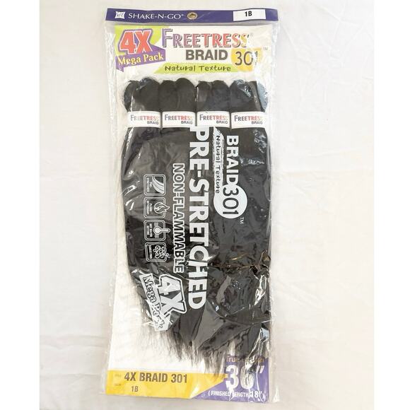 New Freetress Braid 301 4X Pre-Stretched 36” 1B Natural Texture Mega Pack - Picture 2 of 2